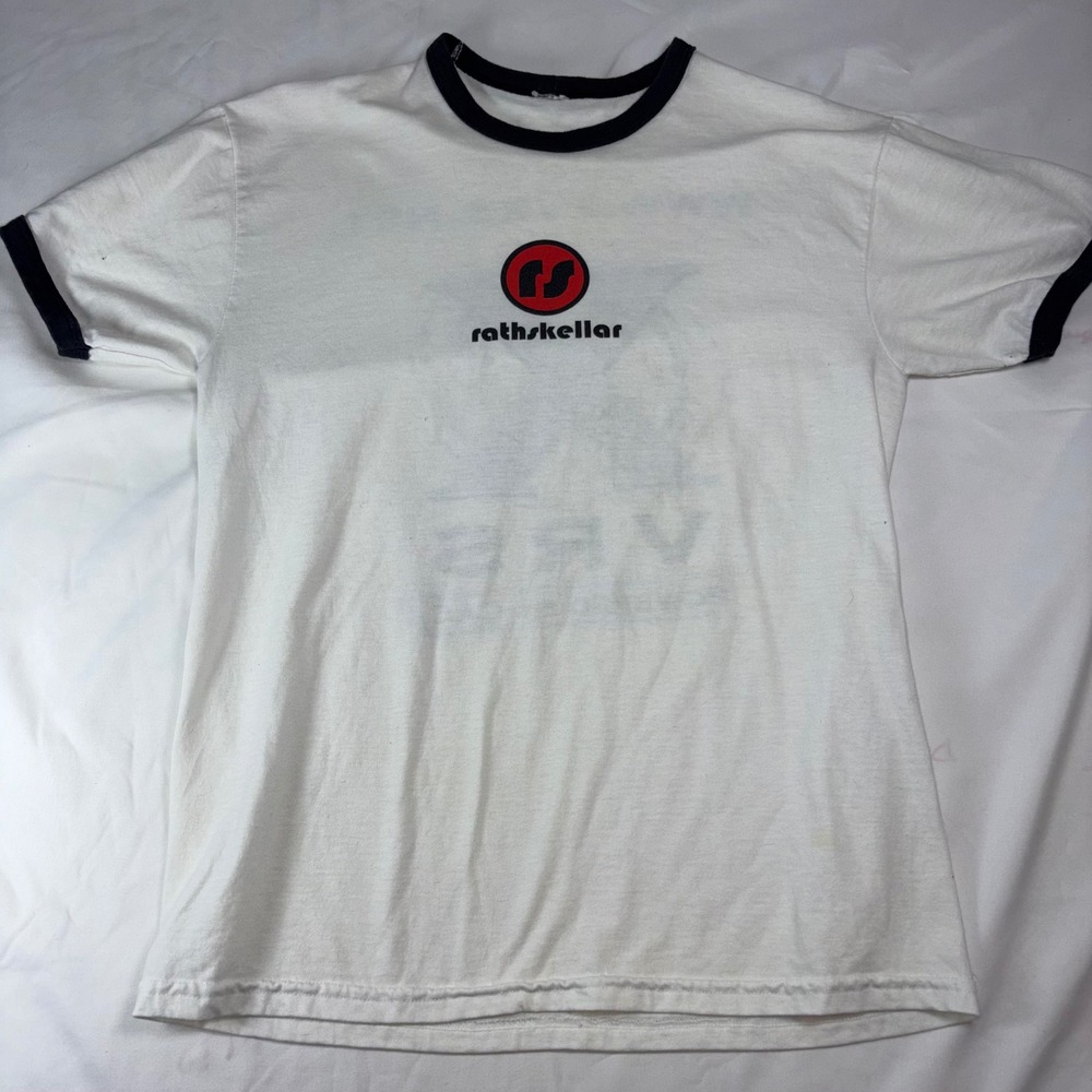 Rathskellar XVRS Powered by CAC Ringer T-Shirt White Black Mens Size M Vintage